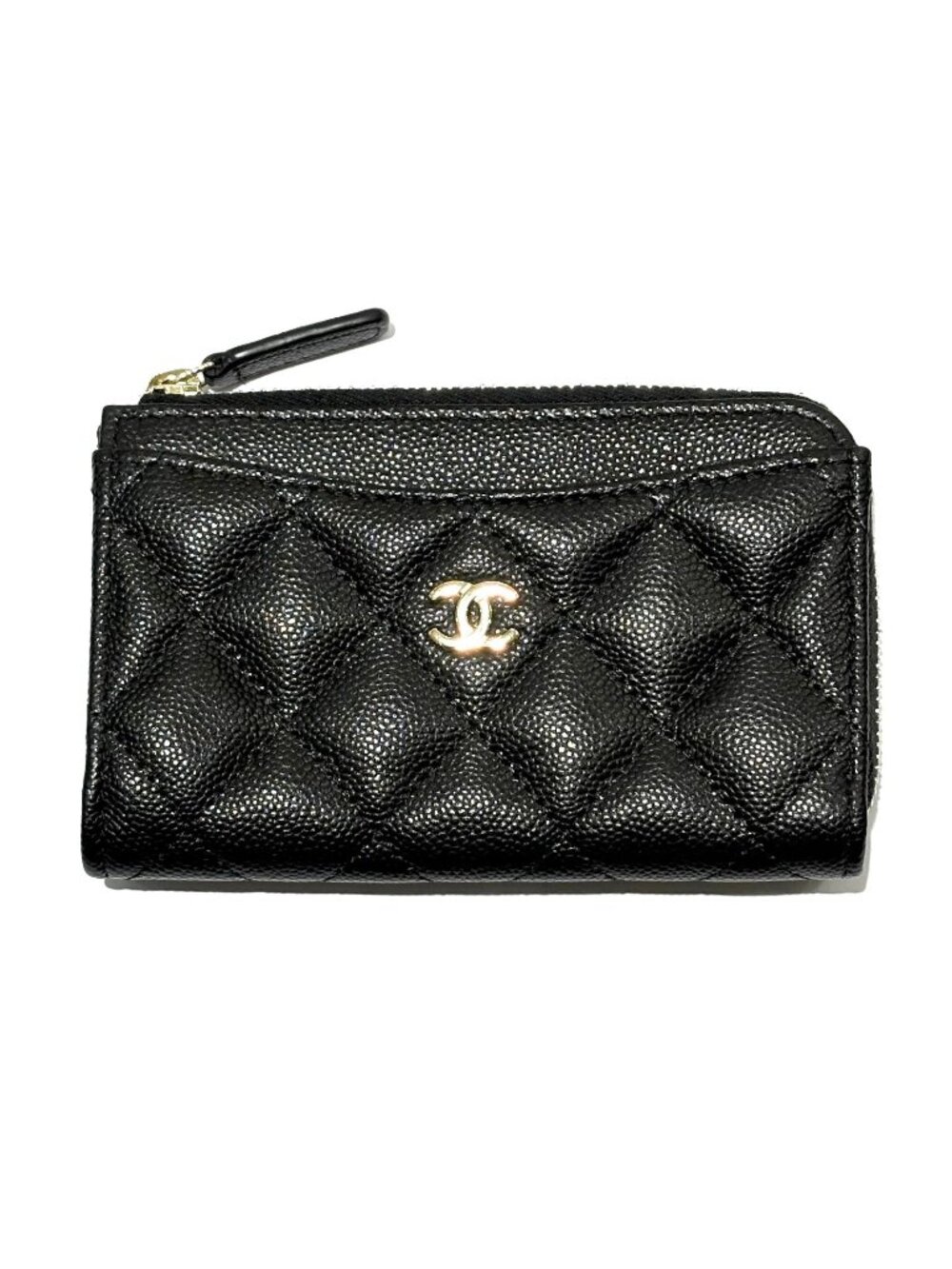 Chanel Quilted Zip Card Case Black Caviar Leather Nlstamp